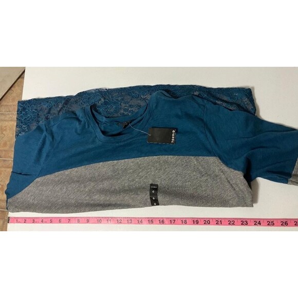NWT Torrid Women's Teal & Gray Lace Pullover Blouse 3/4 Sleeve Stretch Size 0 - Picture 8 of 9